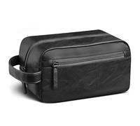 Ezday Travel Toiletry Bag for Men and Women, Travel Shaving Dopp Kit Water-resistant Bathroom Toiletries Organizer PU Leather Cosmetic Bags, Black, Black