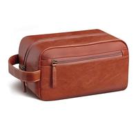 Ezday Travel Toiletry Bag for Men, Travel Shaving Dopp Kit Water-resistant Bathroom Toiletries Organizer PU Leather Cosmetic Bags (Brown)