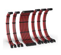 EZDIY-FAB PSU Cable Extension Kit,16AWG Power Supply Extension Cable,1x24Pin/2x4+4 EPS/3x6+2 PCI-E,Custom PC Sleeve Cable 300MM with Combs-Black Red