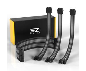EZDIY-FAB PSU Extension Cable Sleeved Custom Mod PC Power Supply Cable, Soft Nylon Braided with Comb Kit 24PIN/8PIN to 6+2Pin/ 8PIN to 4+4PIN-30CM 300MM - Black Grey