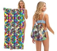 EZDLOWVBA Abstract Color Cubes Purple Print Beach Towel Backpack 2 In 1 Summer Large Lightweight Beach Towel - Multifunctional Ship Pattern Towel Bag For Storage,Sport