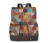 EZDLOWVBA African Style Patchwork Print Women Backpack Waterproof Anti-Theft Lightweight Pu Fashion Leather Nylon School Shoulder Bag Travel Backpack