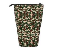 EZDLOWVBA Aniaml Camouflage Green Print Stationery Bag for Boys & Girls, Stand Pencil Holder, Zip Pencil Case, Telescopic Case, Students & Office Middle School