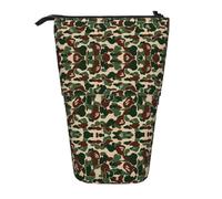EZDLOWVBA Aniaml Camouflage Green Print Stationery Bag for Boys & Girls, Stand Pencil Holder, Zip Pencil Case, Telescopic Case, Students & Office Middle School