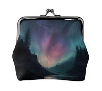 EZDLOWVBA Aurora Print Double Clasp Metal Frame Leather Kiss Lock Change Pouch Wallet for Women with Keys, Small Purses