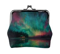 EZDLOWVBA Aurora Print Double Clasp Metal Frame Leather Kiss Lock Change Pouch Wallet for Women with Keys, Small Purses