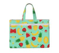 EZDLOWVBA Banana Strawberry Pineapple Print Canvas Tote File Bag Suitable For Studying, Traveling, Traveling, Commuting, Etc.