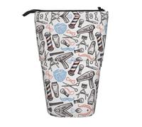 EZDLOWVBA Barber Supplies Pattern Print Stationery Bag for Boys & Girls, Stand Pencil Holder, Zip Pencil Case, Telescopic Case, Students & Office Middle School