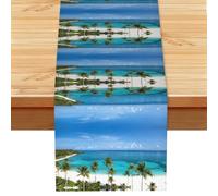 EZDLOWVBA Beach And Palm Tree Print Table Runner 13 X 72 Inch Table Cover Kitchen Dining Table Decor For Home Party Restaurant Table