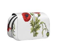 EZDLOWVBA Beautiful Poppy Flower Ink Print Pencil Case Large Capacity Pen Pouch Pencil Bag with 2 Compartments Pen Holder Organizer Stationery Bag