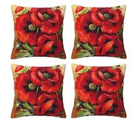 EZDLOWVBA Beautiful Red Poppy Flower Print 4-Pack Soft Cushion Pillow Cover Pillowcase Decorative Square Throw Pillow Covers Set For Couch Sofa Patio Chair Bedroom Home