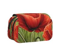 EZDLOWVBA Beautiful Red Poppy Flower Print Pencil Case Large Capacity Pen Pouch Pencil Bag with 2 Compartments Pen Holder Organizer Stationery Bag