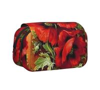 EZDLOWVBA Beautiful Red Poppy Flower Print Pencil Case Large Capacity Pen Pouch Pencil Bag with 2 Compartments Pen Holder Organizer Stationery Bag