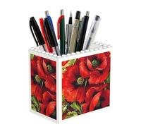 EZDLOWVBA Beautiful Red Poppy Flower Print Personalised Building Blocks Pencil Holder For Office School And Home Creative Craft Decorations Desk Decor Mini Building Block Toy(1pcs)