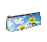 EZDLOWVBA Beautiful Sunflower Print Cute Pencil Case for Girls Boys,Leather Stationery Organizer Box School Office Supplies Case