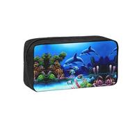 EZDLOWVBA Beautiful Underwater World Dolphins Coral Print Pencil Case for Boys Girls Secondary School Pen Holder for Kids Girls Pen Pouch Pencil Bag Office College Stationery