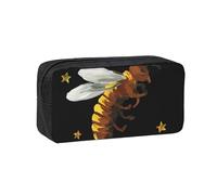 EZDLOWVBA Bee and Golden Star Print Portable Student Kids Pencil Case Pen Bag Durable Stationery Pouch,Capacity Bag Pouch Holder