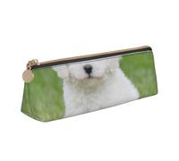EZDLOWVBA Bichon Frise Dog Print Cute Pencil Case for Girls Boys,Leather Stationery Organizer Box School Office Supplies Case