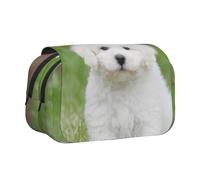 EZDLOWVBA Bichon Frise Dog Print Pencil Case Large Capacity Pen Pouch Pencil Bag with 2 Compartments Pen Holder Organizer Stationery Bag