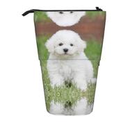 EZDLOWVBA Bichon Frise Dog Print Stationery Bag for Boys & Girls, Stand Pencil Holder, Zip Pencil Case, Telescopic Case, Students & Office Middle School