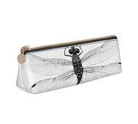 EZDLOWVBA Black and White Dragonfly Print Cute Pencil Case for Girls Boys,Leather Stationery Organizer Box School Office Supplies Case