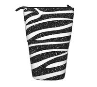 EZDLOWVBA Black and White Grain Print Stationery Bag for Boys & Girls, Stand Pencil Holder, Zip Pencil Case, Telescopic Case, Students & Office Middle School