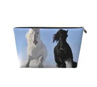 EZDLOWVBA Black and White Horses Running Print Makeup Bag Cosmetic Bag for Purse Travel Make Up Organizer for Handbag,Waterproof Beauty Pouch for Women and Girls