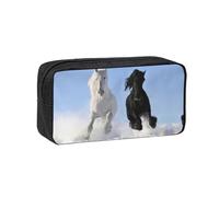 EZDLOWVBA Black and White Horses Running Print Portable Student Kids Pencil Case Pen Bag Durable Stationery Pouch,Capacity Bag Pouch Holder