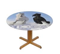 EZDLOWVBA Black and White Horses Running print Round Tablecloth with Elastic Fits Tables Outdoor Tablecloth,Stain Resistant Table Cover for Kitchen Dining Parties