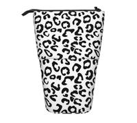 EZDLOWVBA Black and White Leopard Print Print Stationery Bag for Boys & Girls, Stand Pencil Holder, Zip Pencil Case, Telescopic Case, Students & Office Middle School