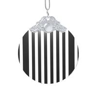 EZDLOWVBA Black & White Stripe Print Glass Round Pendant Christmas Tree Decor With Metal Buckle Hanging Xmas Accessory