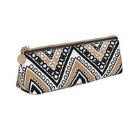 EZDLOWVBA Black White Tan Zigzag Print Cute Pencil Case for Girls Boys,Leather Stationery Organizer Box School Office Supplies Case