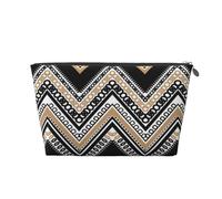 EZDLOWVBA Black White Tan Zigzag Print Makeup Bag Cosmetic Bag for Purse Travel Make Up Organizer for Handbag,Waterproof Beauty Pouch for Women and Girls