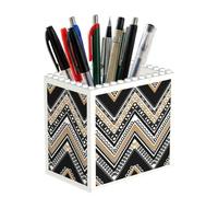 EZDLOWVBA Black White Tan Zigzag Print Personalised Building Blocks Pencil Holder For Office School And Home Creative Craft Decorations Desk Decor Mini Building Block Toy(1pcs)