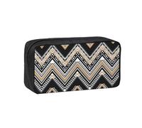 EZDLOWVBA Black White Tan Zigzag Print Portable Student Kids Pencil Case Pen Bag Durable Stationery Pouch,Capacity Bag Pouch Holder