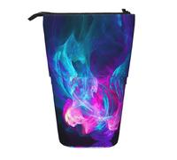 EZDLOWVBA Blue and Pink Fire Print Stationery Bag for Boys & Girls, Stand Pencil Holder, Zip Pencil Case, Telescopic Case, Students & Office Middle School