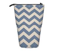 EZDLOWVBA Blue Beige Stripe Print Stationery Bag for Boys & Girls, Stand Pencil Holder, Zip Pencil Case, Telescopic Case, Students & Office Middle School