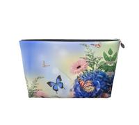EZDLOWVBA Blue Butterfly and Flowers Print Makeup Bag Cosmetic Bag for Purse Travel Make Up Organizer for Handbag,Waterproof Beauty Pouch for Women and Girls