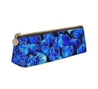 EZDLOWVBA Blue Rose Print Cute Pencil Case for Girls Boys,Leather Stationery Organizer Box School Office Supplies Case
