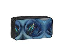EZDLOWVBA Blue Rose with Jewel Beetle Print Portable Student Kids Pencil Case Pen Bag Durable Stationery Pouch,Capacity Bag Pouch Holder