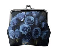 EZDLOWVBA Blue Roses Print Double Clasp Metal Frame Leather Kiss Lock Change Pouch Wallet for Women with Keys, Small Purses