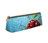 EZDLOWVBA Bowl Cherry On Wood Print Cute Pencil Case for Girls Boys,Leather Stationery Organizer Box School Office Supplies Case