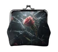 EZDLOWVBA Broken Glass Cracked Rose Print Double Clasp Metal Frame Leather Kiss Lock Change Pouch Wallet for Women with Keys, Small Purses