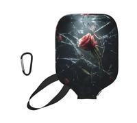 EZDLOWVBA Broken Glass Cracked Rose Print Pickleball Paddle Cover, Neoprene Racket Sleeve with Zipper, 11.6'' * 8.7'' Soft & Durable Pickleball Paddle Protection Cover