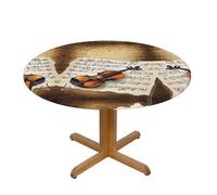 EZDLOWVBA Butterfly and cello print Round Tablecloth with Elastic Fits Tables Outdoor Tablecloth,Stain Resistant Table Cover for Kitchen Dining Parties