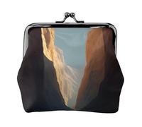 EZDLOWVBA Canyon Print Double Clasp Metal Frame Leather Kiss Lock Change Pouch Wallet for Women with Keys, Small Purses