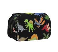 EZDLOWVBA Cartoon Dinosaur Images Print Pencil Case Large Capacity Pen Pouch Pencil Bag with 2 Compartments Pen Holder Organizer Stationery Bag