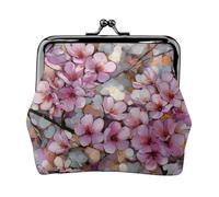 EZDLOWVBA Cherry Blossoms Print Double Clasp Metal Frame Leather Kiss Lock Change Pouch Wallet for Women with Keys, Small Purses