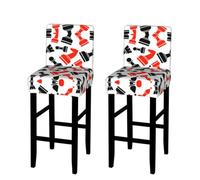 EZDLOWVBA Chess Pattern Print Bar Stool Covers With Back, Stretch Stools Slipcovers Removable Low Back Swivel Chair Covers(1/2/4pcs)