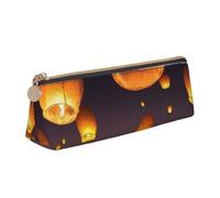 EZDLOWVBA Chinese Flying Lanterns Print Cute Pencil Case for Girls Boys,Leather Stationery Organizer Box School Office Supplies Case
